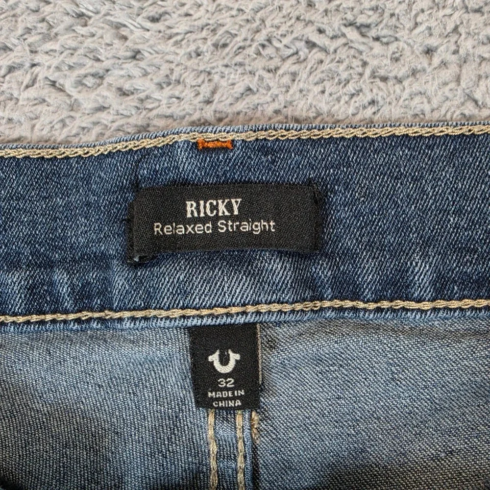 True Religion Ricky Denim Shorts Men 32 Blue Relaxed Straight Horseshoe Flap Pkt
